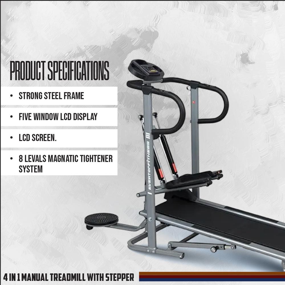 PRIME FITNESS Imported 4 in 1 Manual Treadmill PR 552 with Stepper