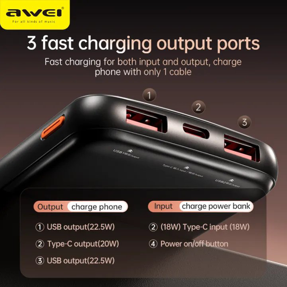 Awei P10K 10000mAh 22.5W Power Bank Price in Bangladesh