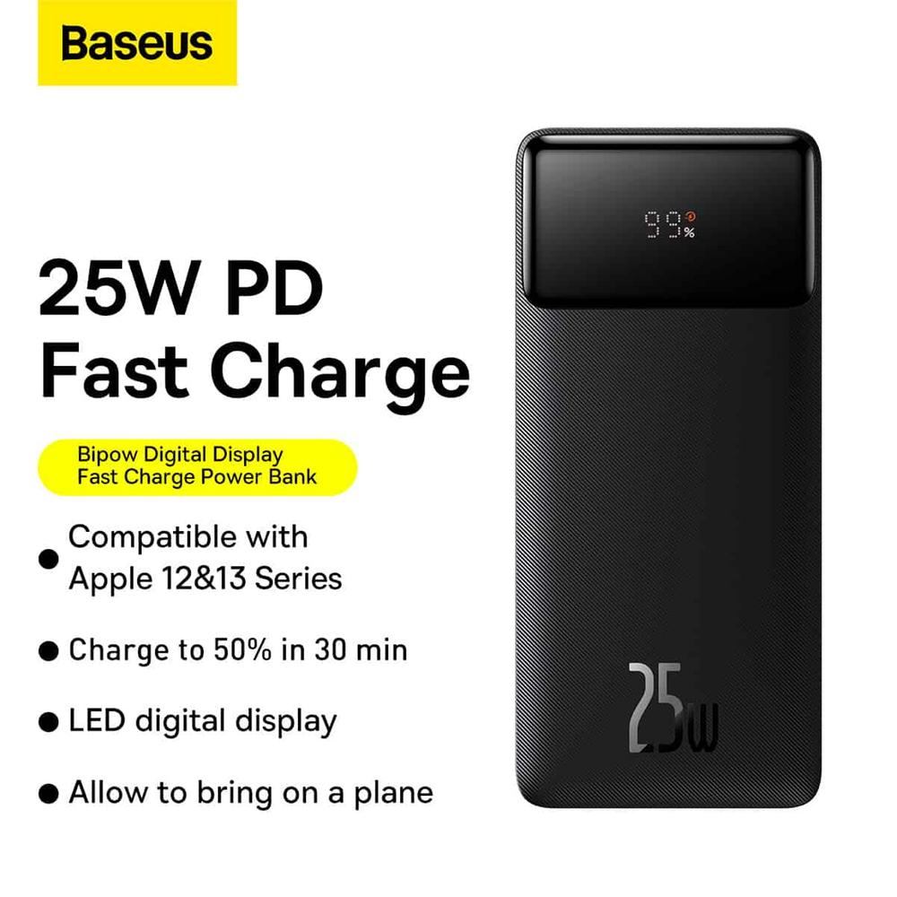Powerbank Baseus Bipow, 20000mAh, 2x USB, USB-C, 25W black