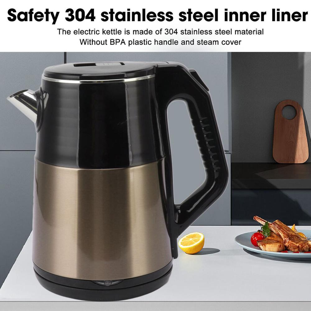 Pink)Electric Kettle 2000W Double Layer 304 Stainless Steel 2L