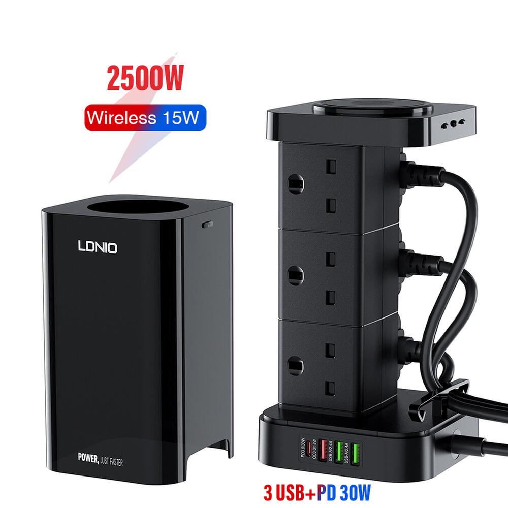 Ldnio SKW6457 6 Outlet USB Tower Extension Power Socket with 15W Wireless  Charger : Ldnio