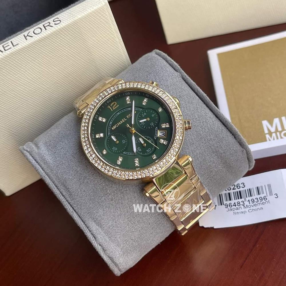 Michael Kors MK6263 Women s Parker Gold Tone Chronograph Green Dial Watch Non Brand Rokomari