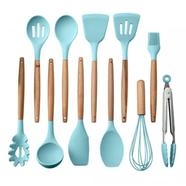 11-Piece Nonstick Silicone Kitchen Utensils Set with Wooden Handles and Storage Bucket