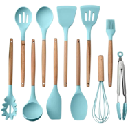 11-Piece Nonstick Silicone Kitchen Utensils Set with Wooden Handles and Storage Bucket icon