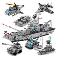 1560pcs 6 IN 1 Military Navy Ship Sets Building Blocks Toys Brick Aircrafted Carrier Army Warship WW2 Heavry Tank Helicopters