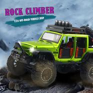 :24 Off Road Rock Climber Jeep Vehicle Diecast Metal Car Luxury SUV Alloy Model Car Simulation Sound Light Pull Back Car Toy For Kids Gift