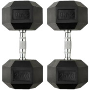 25 Kg Hex Dumbbell 1 Pair (Total 50Kg) - Black 