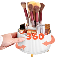 360° Rotating Makeup Organizer with Detachable Brush Holder for Dresser, Bathroom, and Office 4o