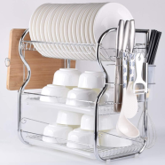 3 Tier Stainless Steel Dish Drainer Rack with Cutlery, Knife and Cutting Board Holder for Kitchen Countertop icon