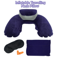 4In1 Double Part Inflatable Travelling Pillow Set With Eye Mask Ear Plug And Pouch Air-inflated is Soft And Comfortable (travelling_pillow_2_blue) Blue - 103354537