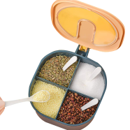 4 Compartment Mosla Box with Spoon – Compact Storage for Halud, Morich, Jeera and More