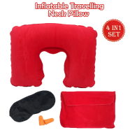 4 In 1 Inflatable Travelling Pillow Set With Eye Mask, Ear Plugs And Pouches (travelling_pillow_1_red) Red - 103352643