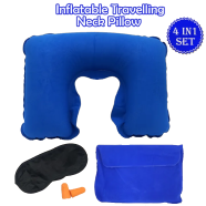 4 In 1 Inflatable Travelling Pillow Set With Eye Mask, Ear Plugs And Pouches (travelling_pillow_1_blue) Blue - 103352643