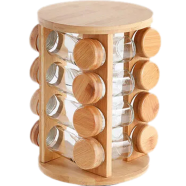 4-Layer 16Jar Circular Bamboo Seasoning Rack Rotating Base Wooden Lid Spice Bottle Bamboo Rack Kitchen Restaurant Spice Rack 