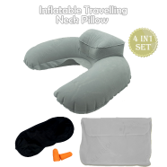 4in1 Double Part Inflatable Travelling Pillow Set With Eye Mask Ear Plug And Pouch Air-inflated is Soft And Comfortable (travelling_pillow_2_ash) Light Ash - 103354537