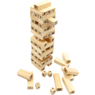 54Pcs Wooden Stacking Tumbling Tower Game - Kids Family Dice Building Blocks Toy