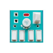 5 In 1 AC 250V 6A Combine 4 Pcs Gang Switch With Fan Dimmer Regulator 2 Pin Socket LED Indicator and Fuse Multicolor Combine Wall Gang All In One- Blue Color