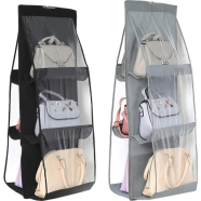 6 Pockets Clear Hanging Purse Handbag Tote Bag Storage Organizer Closet Rack