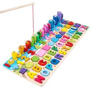 6 in 1 Multifunctional logarithmic Fishing Game Montessori Kids Educational Wooden Puzzle Games Count Numbers Matching Board