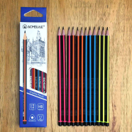 Acmeliae HB Matt Multicolour Body with Three Side Logo Graphite Pencils with Eraser 43511 - (12pcs/Box)