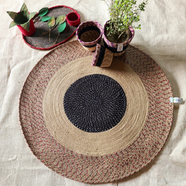 Ahyan Handicraft Colorful Printed Jute Round Floor Mat/Rug image