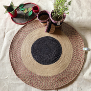 Ahyan Handicraft Colorful Printed Jute Round Floor Mat/Rug - 4 Feet