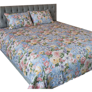 Allora Monsoon Blooms Print Bedsheet- Heather Blue - PBS - 0052