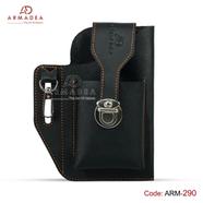 Armadea Men’s Cow Leather Belt Waist Bag Black - ARM-290