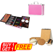 Art Supplies Set for Kids, Portable Aluminum Case Art Kit (Pink) with Free Handmade Drawing Pad A5 - 145 Pcs