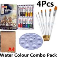 Artist Water Colour Combo Pack-A4 Handmad Pad,Round Colour palette,Brush set,Camel Artist Water colour Set 12 Shades 5ml icon