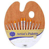 Artist`s Wood Palette With 12 Pcs Brushes Set