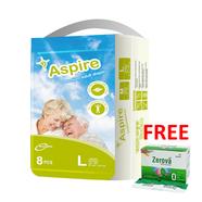 BUY 1 Aspire Premium Unisex Adult Diaper (L Size) (90-125 cm) (8pcs) GET 1 Zerova Powder for Suspension (30 Sachets) FREE icon