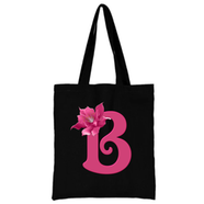 B Alphabet Flower Canvas Tote Shoulder Bag With Zipper 