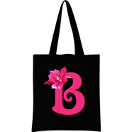 B Alphabet Flower Canvas Tote Shoulder Bag With Zipper 