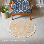 Baah Dipped In Gold Handmade Natural Jute Rug Round - 33 Inch