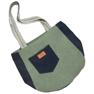 Baah Retro Vibes Jute and Wasted Denim Tote Bag (green)