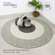 Baah’s Light Green and Gray Jute Rug 02 and Pots Combo – 4′ diameter