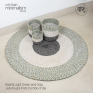 Baah’s Light Green and Gray Jute Rug and Pots Combo-3′ dia