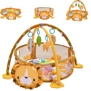 Baby Activity Gym And Ball Pit Infant Play Lion Mat with 4 Hanging Toy 30 Colorful Balls 4 in1 icon