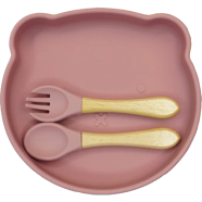 Baby Feeding Dining Plate Cartoon Kids Dishes Eating 1 Plate Plus 2 Spoon Silicone Set Pink icon