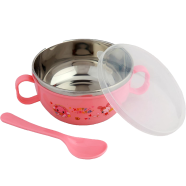 Baby Feeding Spoon And Bowl Set Stainless Steel 1 Bowl and PP 1 Spoon Pink icon