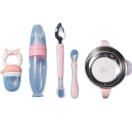 Baby Food Bowl Plus Silicone Rice Spoon Feeder Plus Two Head Spoon Plus Silicone Spoon Plus Fruit Feeder, Full Set of Tools Package - 90 ml