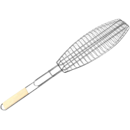 Barbecue Fish Grilling Net Basket Wire Net Long Wooden Handle