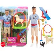 Barbie Ken Dog Trainer Doll with Accessories and 2 Dogs Figures, Hoop Ring, Balance Bar, Jumping Bar, Trophy and 2 Winner Ribbon