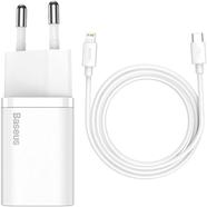 Baseus Super Si Quick Charger 1C 20W CN Sets White（With Superior Series Fast Charging Data Cable Type-C to iP PD 20W 1m White)-TZCCSUP-A02
