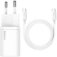 Baseus Super Si Quick Charger 1C 25W EU Sets White（With Mini White Cable Type-C to Type-C 3A 1m White）