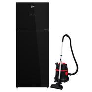 Beko Top Mount Refrigerator | 340 Ltr | Black Glass Door Plus Vacuum Cleaner | BOREF-B3RDNR37ZGB image