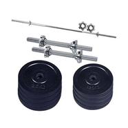 Black Dumbbell Combo Pack - Total 15 kg set - 4 Pcs 1.25 kg Black Plate 4 Pcs 2.5 kg Black Plate with 2 Pcs 11 inch Stick and 3 feet Barbell