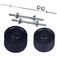 Black Dumbbell Combo Pack - Total 15 kg set - 4 Pcs 1.25 kg Black Plate 4 Pcs 2.5 kg Black Plate with 2 Pcs 11 inch Stick and 3 feet Barbell