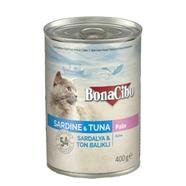 BonaCibo Canned Wet Cat Food Sardine and Tuna In Pate 400g